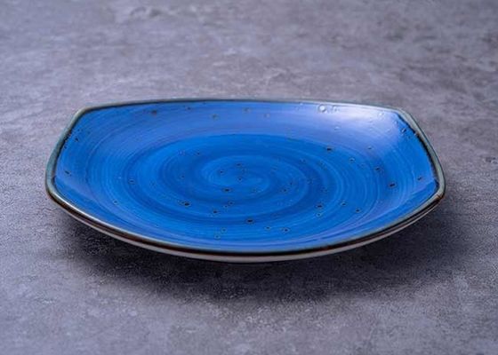 Square Shape Ceramic Shallow Dinner Dish Plate Dinnerware Dark Blue Color