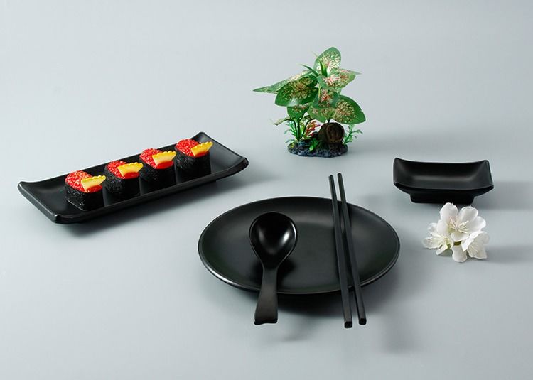 OEM ODM Matt Black Melamine japanese sushi dinnerware sets